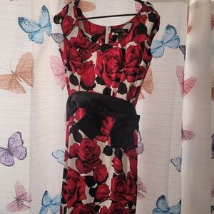 White House Black Market Red and Black Rose Midi Dress